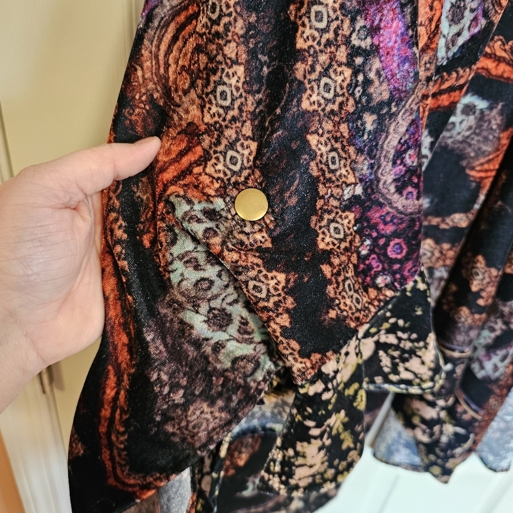 Soft Surroundings Velevt Floral Mixed Print Beaded Bohemian Kimono Shrug Gypsy - Picture 5 of 7